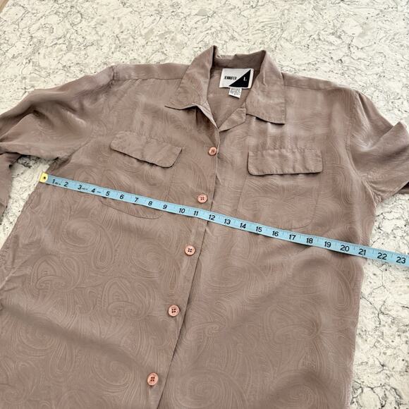 Vintage 90s Y2K Silk Blouse Women’s Size Medium Taupe Paisley Long Sleeve Top - Picture 7 of 10